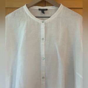 Eileen Fisher White Linen Button Down Tunic